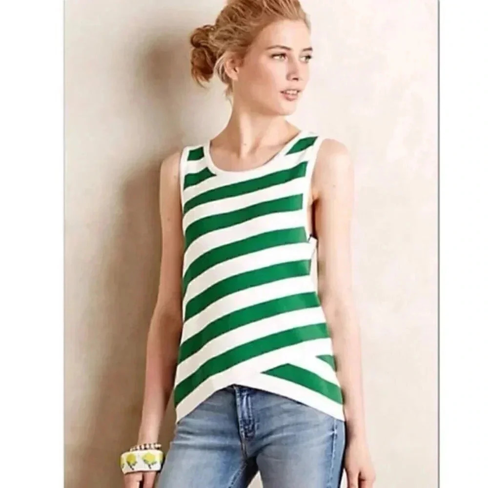 Moth valley green white sweater tank size SPstriped